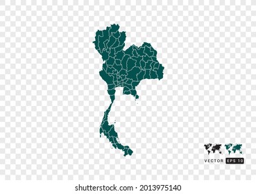 Abstrakte grüne thailändische Karte. Design, Vektortransparenter Hintergrund.