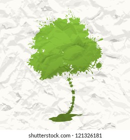 Abstract green tree. Crumpled paper