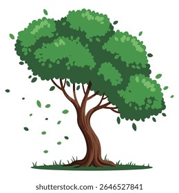 Abstract green tree with a distinct leaning shape