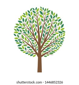 Abstract Green Tree with leaves. Template on white background