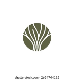 Abstract green tree logo with curved lines in circle shape