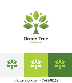 Abstract green tree logo. Organic or natural design element. Plant, garden, park vector icon.