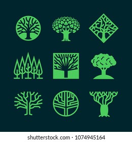 Abstract green tree logos. Creative eco forest vector badges. Eco plant, forest label silhouette illustration