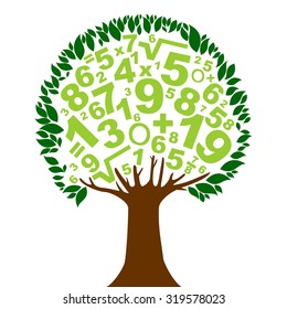 Abstract green tree with numbers isolated on white background. Vector Illustration