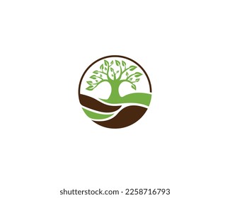 Abstract Green tree round shape logo design. Organic design element company, badges, labels, etc vector icon.