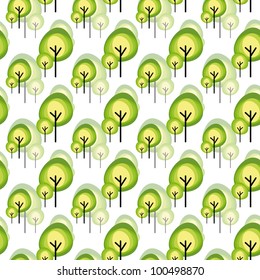 Abstract green tree seamless pattern on white background