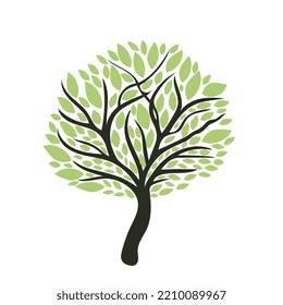 Abstract green tree, with shape leaves vector, Illustration on white background. Green Tree with Leaves.Vector Illustration.