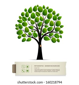 Abstract green tree with vintage paper label background, Natural banner idea concept - Vector illustration