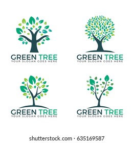 Abstract green trees set logo vector designs.