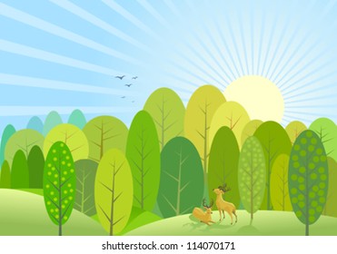 Abstract Green Trees  And Sunrise