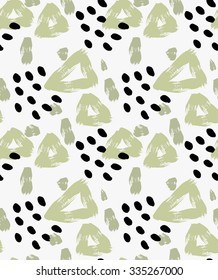 Abstract green triangle with dots.Hand drawn with paint brush seamless background.Modern hipster style design.