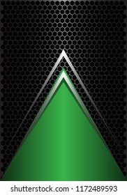 Abstract green triangle silver arrow on black hexagon mesh design modern futuristic background vector illustration.