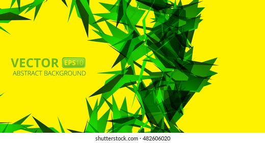 Abstract green triangle vector background on yellow. Vector illustration.