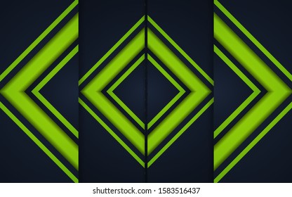 Abstract green triangles shapes on dark frame design innovation technology concept layout background. Vector template for use element cover, banner, wallpaper, presentation, flyer