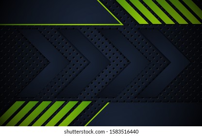 Abstract green triangles shapes on dark frame design innovation technology concept layout background. Vector template for use element cover, banner, wallpaper, presentation, flyer