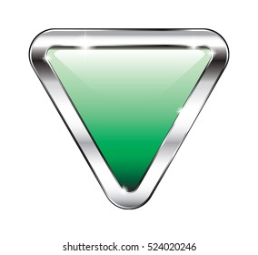 Abstract green triangular background in a silver frame, with space for your text. Vector illustration, on transparent background