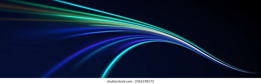 Abstract green tunnel background. Neon blue abstract power line technology background, speed data transfer concept. 3d speedy neon vector background design with ultra violet and blue laser light.
