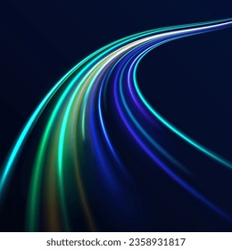 Abstract green tunnel background. Neon blue abstract power line technology background, speed data transfer concept. 3d speedy neon vector background design with ultra violet and blue laser light.