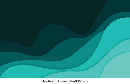 Abstract green turquoise modern wave papercut style background suitable for desktop wallpaper, poster and banner design