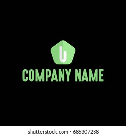 Abstract Green U Letter Logo with Black Background