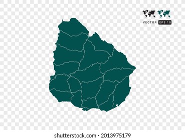 Abstrakte grüne Uruguay-Karte. Design, Vektortransparenter Hintergrund.
