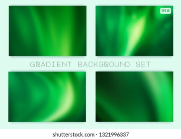 Abstract green vector gradient backgrounds set. Modern ecology concept design for mobile apps, screens, banners, posters