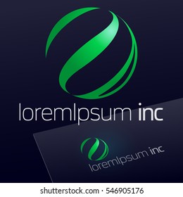 Abstract green vector logo on dark Background. Emblem for Ecology, Cosmetic, Pharmacy and Medicine activity
