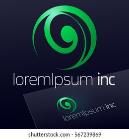 Abstract green vector logo on dark Background. Emblem for Ecology, Cosmetic, Pharmacy and Medicine activity