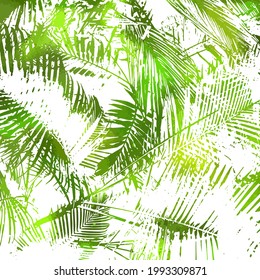 abstract green vector palm tree. Background with palm leaves. Welcome to Paradise. Hello summer. Mixed media. T-shirt printing . Vector illustration