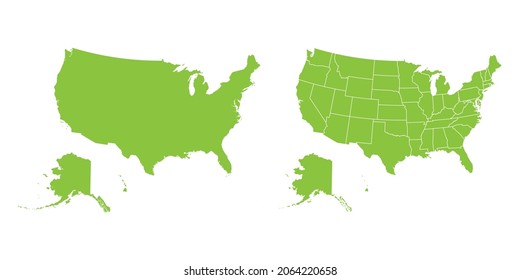 Abstract green vector set couple purple of map United States of America (USA)
