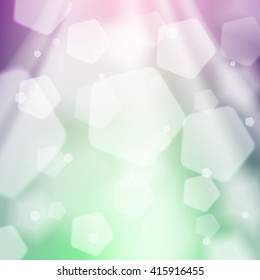 Abstract green and violet background. Sunlight, bokeh, shiny and sparkly backdrop. Graphic design element for web sites, brochures, flyers. Ecology, spring, summer concept. Vector illustration.