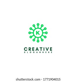 abstract green virus in circle shape design K logotype concept