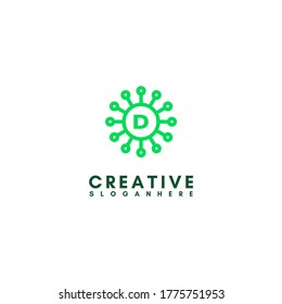logotipo B del virus verde abstracto en el concepto de diseño de forma circular
