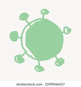 Abstract green virus illustration with circular shape and protruding elements, symbolizing virus structure. Simple virus design on a light background. Shape element vector.