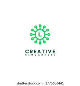 abstraktes grünes Virus L-Logo in Form eines Kreises