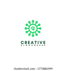 abstract green virus Q logotype in circle shape design concept