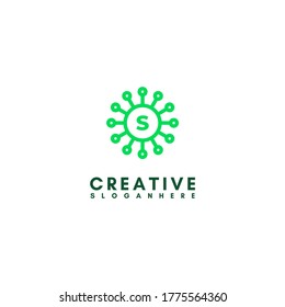 abstract green virus S logotype in circle shape design concept