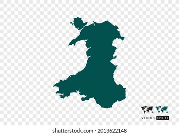 Abstract green Wales map. Design vector transparent background.