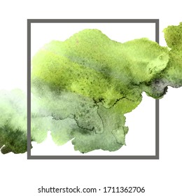 abstract green watercolor art hand paint on white background, brush textures for logo.There is a place for text. Perfect stroke design for headline. luxury boutique Illustrations.