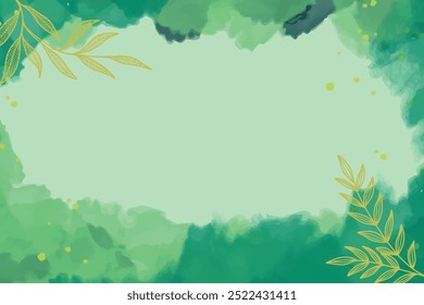 abstract green watercolor background with flora