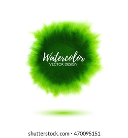 Abstract green watercolor background, hand drawn virid watercolour stain, bright vector splash for design