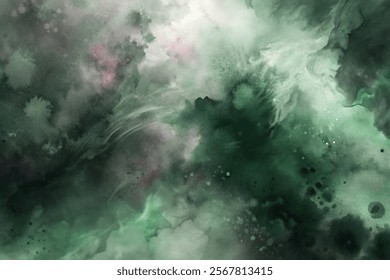 Abstract green watercolor background, soft textures, artistic design, fluid shapes, modern aesthetic, versatile use.