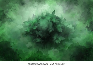 Abstract green watercolor background, soft textures, atmospheric design, nature-inspired art, calming visuals.