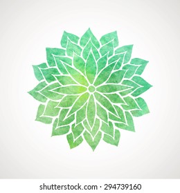 Abstract green watercolor flower on white background. Logo template. Vector decorative element for design