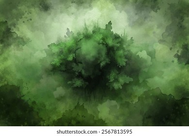 Abstract green watercolor, lush foliage, soft textures, nature-inspired design, tranquil atmosphere, artistic background.