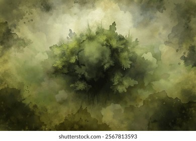 Abstract green watercolor, soft textures, organic shapes, nature-inspired art, calming atmosphere, artistic background.