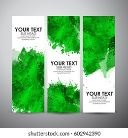 Abstract green watercolor. Vector vertical banners set background.
