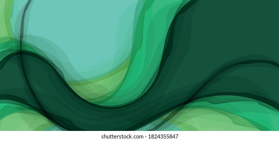 Abstract Green Watercolor Wave Banner Cover Background, Vector Illustration