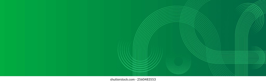 Abstract Green wave background. Banners with flowing green soft gradient background. Curve shape, line circles, relaxing and tranquil art for medical health, sound, and music.