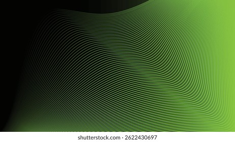 Abstract Green Wave Background with Curved Gradient Lines on Black